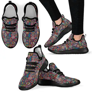 Print On Demand Adult Fly knit Shoes Boho Hippie Print Comfortable Sneakers Autumn Outdoor Sports Running Flats Training Shoes