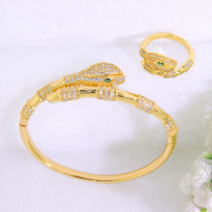 Conjunto de Anillos y Brazaletes de Lujo con Cabeza de Serpiente, Chapado en Oro de 21k, con Circonitas, Estilo Punk, para Mujer, para Fiestas - Product Image 2