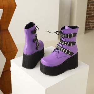 Moda personalizzata di buona qualità Big Size 48 zeppe tacco pompe scarpe piattaforma invernale stile Punk <span class=keywords><strong>viola</strong></span> moda donna <span class=keywords><strong>stivaletto</strong></span> - Product Image 4