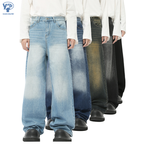 Jeans <span class=keywords><strong>Larghi</strong></span> da <span class=keywords><strong>Uomo</strong></span> YUANBOFEI Blu Vintage Lavato Oversize a Gamba Larga in Denim a Vita Alta Minimalista in <span class=keywords><strong>Cotone</strong></span> - Product Image 1