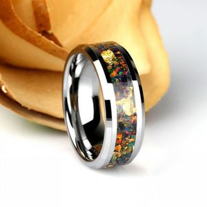 Black 8MM Non Fade Carbide with Men's <b>Ring</b> Men's Wedding Band for Daily Engagement Fordite Inlay Non Fade Wedding Band - Product Image 3