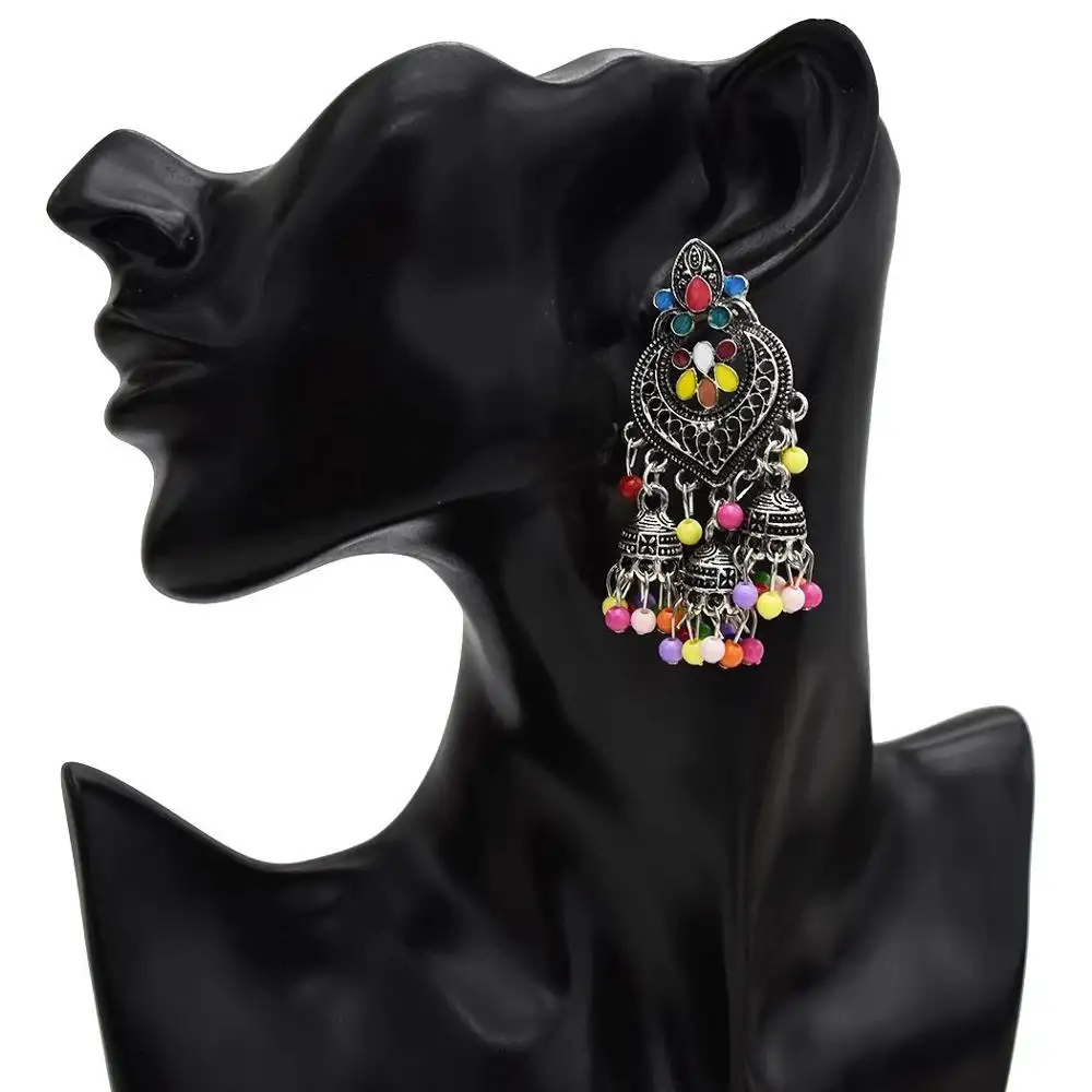 Vintage Indian Drop Oorbellen voor Vrouwen Goud Zilver Metalen Hars Kralen Kwastje Oorbellen Gypsy Tribal Mode-sieraden