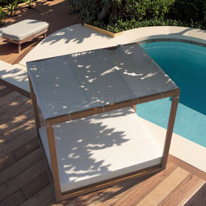 Pavillon de jardin moderne en bois massif durable avec coussins imperméables en teck, résistant au soleil et à la corrosion, lit de repos de piscine avec auvent - Product Image 3