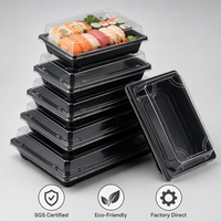 Plateau à sushi jetable en gros, boîte bento rectangulaire avec couvercle haute transparence, emballage de sushi écologique