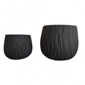 Macetas Redondas Nórdicas de Cemento Negro, Macetas Grandes de Cemento para Plantas de Exterior e Interior - Product Image 3