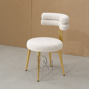 Gold Sculpted Padded Back Stainless Steel Event <b>Dining</b> <b>Chair</b> with White <b>Cushion</b> for Hotel and Wedding Events Wholesale Seating - Product Image 2