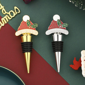 Christmas Hat <b>Wine</b> <b>Stopper</b> Metal Gold And Silver Christmas Theme Bottle Sealer Holiday Gift - Product Image 4
