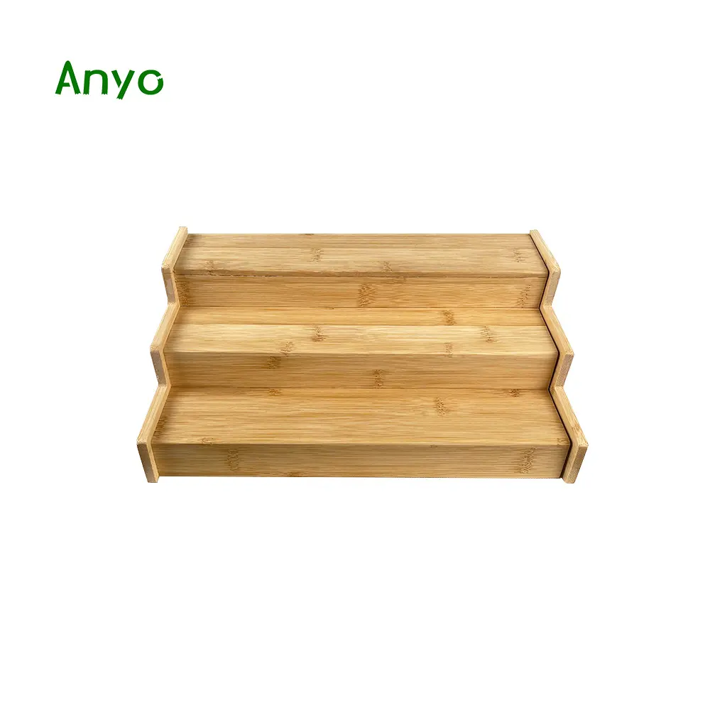 Estante de especias de bambú de tres niveles Estante de especias de cocina extensible y ajustable para almacenamiento y organización de gabinetes de cocina