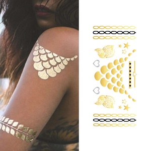 Tatuaje Temporal Impermeable Personalizado de Henna Metálica Dorada para Mujeres, Tatuaje para el Cuerpo y Brazos, Adhesivo de Tatuaje - Product Image 2