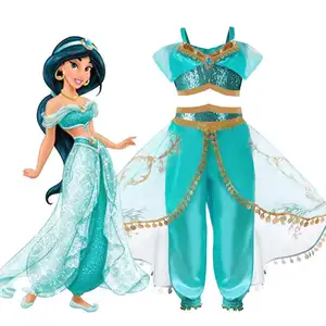 Anak Aladdin dan Lampu Ajaib Putri Jasmine Top Pants Cosplay Pakaian Set Gadis Melati Ulang Tahun Halloween Gaun Pesta