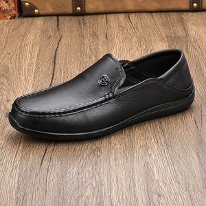 Mocassins pour hommes en cuir de vache véritable, bout rond, semelle en caoutchouc respirante, chaussures décontractées pour la conduite - Product Image 2