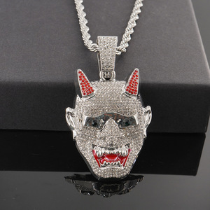 Colar com Pingente Máscara Hannya Cravejada em Liga de Zinco, Corrente de Corda, Dourado e Prateado, para Homens e Mulheres, Joia Facial de Demônio Estilo Hip Hop, Presente - Product Image 4