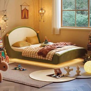Lit de princesse flottant en bois massif pour enfants, tapis magique vert, 1,2 m, avec rangement, lit simple en velours moelleux pour garçons et filles - Product Image 3