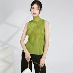 Chaleco plisado Miyake de alta calidad para mujer, camisetas sin mangas de verano con cuello levantado para mujer, camisas versátiles informales - Product Image 1
