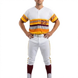 Uniforme de Béisbol Personalizado Transpirable para Hombre, Jersey Blanco con Franjas Naranjas y Marrones, Número 23 Reflectante, Talla Adulto, 100% Poliéster - Product Image 1