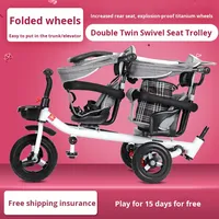 Tricycle Poussette Double pour Enfants, Vélo à Pédales Léger pour Bébé, Poussette Jumeaux et Landau