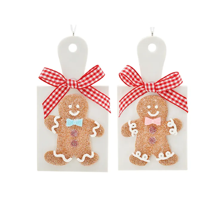 Pan arcilla pequeñas galletas hombre decoraciones colgantes pala blanca arco hombre de jengibre estatuilla colgante para decoración de árbol de Navidad