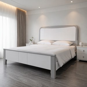 Wooden <strong>Beds</strong> White <strong>Gray</strong> Thick Solid Panel Arched Headboard with Under <strong>Bed</strong> Storage King Queen Size Wooden <strong>Beds</strong> for Bedroom Home - Product Image 2