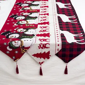 Novelty Christmas decorations white and red cotton hemp embroidery Christmas Creative Christmas table decorative tablecloth