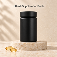 Flacon de 100 ml en PET noir mat pour capsules de suppléments vitaminiques, pot en plastique de qualité alimentaire avec bouchon à vis, logo personnalisé