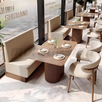 Ensembles de canapés et tables de salle à manger en bois massif pour restaurants commerciaux, tables rondes avec fauteuils assortis