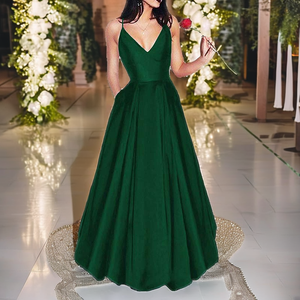 Vestidos de Dama de Honor Elegantes de Verano, Nuevos, Casuales, de Color Sólido, con Cuello en V, Volantes, Largos hasta el Suelo, Silueta en A, Espalda Descubierta, para Mujer - Product Image 2