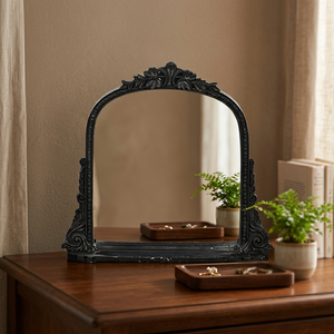 Traditional Bohemian Glass Framed <b>Mirror</b> with Decorative Arched Design Wall Mounting and <b>LED</b> Display Screen for Home Use - Product Image 1