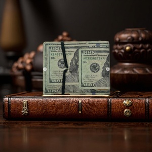 For Bifold Open Short Vintage Us Dollar Bill Pattern Genuine Leather <b>RFID</b> <b>Blocking</b> Credit Card <b>Wallet</b> Travel Daily - Product Image 6