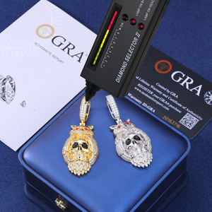 Hip Hop pria pesta perhiasan berlapis emas 925 perak murni diasah Moissanite berlian es keluar kerangka liontin burung hantu - Product Image 3