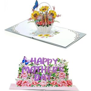 Mothers Day 3D Pop-Up Greeting Card with Sunflower Basket and Floral Design Digital Printing & <b>Matte</b> <b>Varnishing</b> - Product Image 1