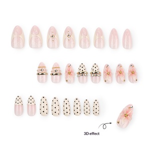 Nouvelles <span class=keywords><strong>Faux</strong></span> <span class=keywords><strong>Ongles</strong></span> Minimalistes à Coller, Pointes d'<span class=keywords><strong>Ongles</strong></span> Réutilisables Courtes Amande 3D Effet Paillettes Dorées - Product Image 2