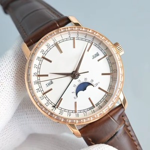 Reloj Automático de Lujo para Hombre, con Bisel de Diamantes, Fecha Retrograda, Fase Lunar, Caja de Oro Rosa y Esfera Blanca, Gran Venta 2026 - Product Image 1
