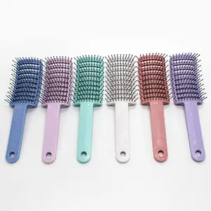 2024 Custom Logo Massage Detangled Hairbrush Wheat Straw Curved Vent Detangling Hair Brush For Curly Hair