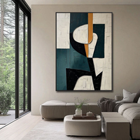 Décoration d'intérieur, peinture abstraite artisanale en acrylique, nature morte, toile verte et noire texturée, style Wabi Sabi, art mural avec cadre
