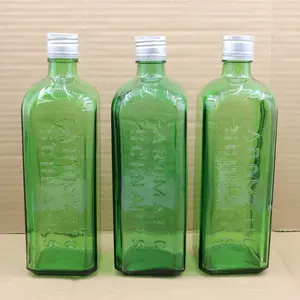 Bouteille d'huile camélia en verre de 750ml, flacon classique en verre, Marasca vert carré, gnome aromatique