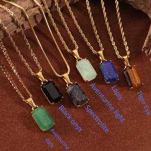 Cadena con colgante de ónix negro de oro de 18K para hombre, collar de piedra Natural de acero inoxidable, lapislázuli azul, abalorio de piedras preciosas de Aventurina, joyería para hombre - Product Image 6