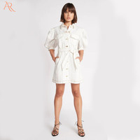 Robe courte en jean à manches bouffantes pour femme