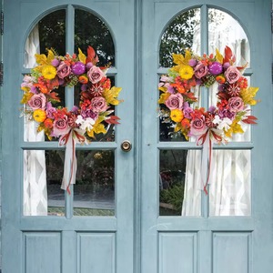 Festival de la récolte d'automne, Thanksgiving, décoration de porte d'entrée, décoration de ferme rurale, roses, couronne de citrouilles - Product Image 5