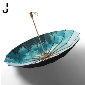 Parapluie publicitaire pliant en 3 sections, manuel, fait main, avec manche en bois rétro, en tissu pongé, personnalisable, cadeau d'affaires - Product Image 1