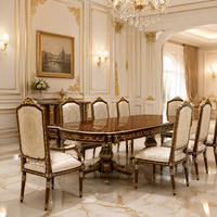 Ensemble de chaises de salle à manger de luxe de style royal français, fauteuils en bois avec finition dorée, tissu jacquard pour salle à manger de villa
