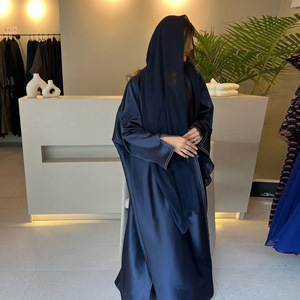 عباية فاخرة أنيقة تركية دبي ملابس إسلامية ساتان حرير كيمونو مفتوح عباية نسائية فستان مسلم رداء طويل كارديجان - Product Image 3
