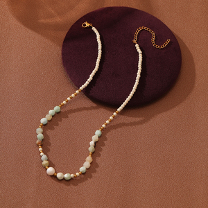 Collar con Colgante Ovalado de Amazonita, Acero Inoxidable con Baño de Oro de 18k, Resistente al Agua, para Mujer y Hombre, Aniversario, Diseño de Serpiente - Product Image 2