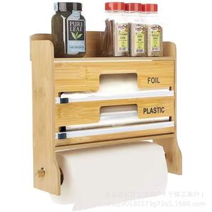 Wooden Foil Plastic Wrap Storage Box <b>Wall</b> <b>Mounted</b> With Built In <b>Shelf</b> For Kitchen Use - Product Image 2