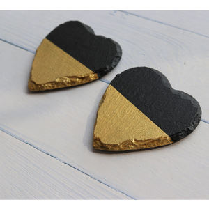 Sous-verres en <span class=keywords><strong>ardoise</strong></span> naturelle 10x10 cm, carrés et ronds, avec revêtement doré, promotion Europe-Amérique - Product Image 4