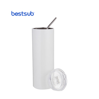 BestSub "Sublimacion" transfert de chaleur 600ml tasses isolées en acier inoxydable à double paroi gobelet maigre droit blanc avec paille