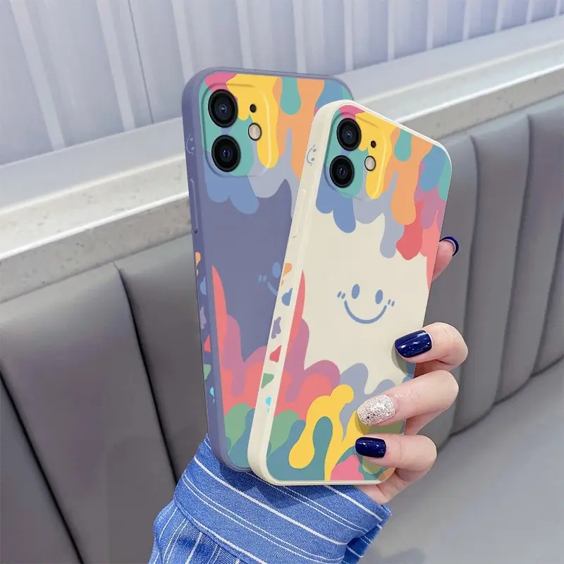 Casing ponsel es krim wajah tersenyum, pelindung silikon kartun mewah untuk iPhone 12 Mini 13 11 Pro Max X XR XS Max musim panas