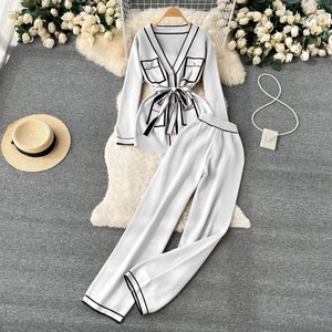 Women's Casual Winter Sweater <b>Set</b> Full Sleeve Color Blocking Knitwear Wholesale Two Piece Clothing - Product Image 2