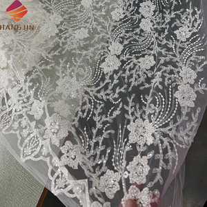 ナイジェリア白レース生地ビーズスパンコール3D花柄刺繍フレンチチュールレース高品質アフリカブライダルウェディングドレス生地 - Product Image 6