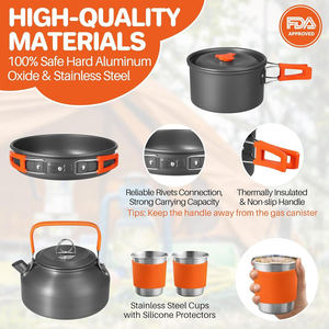 Ensemble de cuisine de camping pour 2-3 personnes et autres accessoires de survie en plein air, ensemble de batterie de cuisine portable en aluminium pour campeurs - Product Image 4