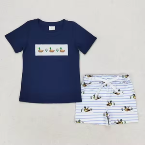 Ensemble de shorts décontractés respirants brodés Canard Mallard pour enfants, tenues assorties frères et sœurs, ensembles de vêtements d'été pour petites filles et garçons - Product Image 2
